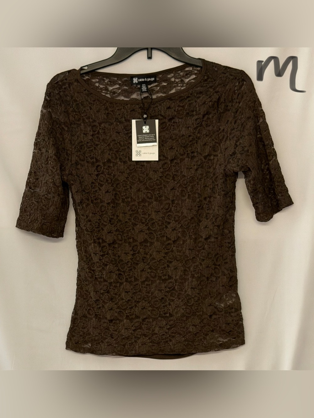 Cable & Gauge Brown Floral Lace Short Sleeve Top